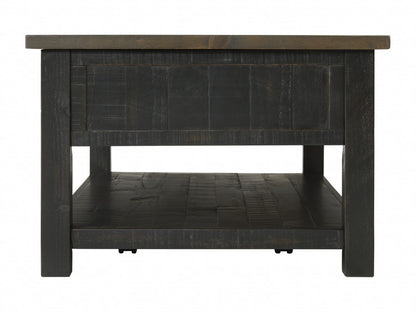 50" Black And Brown Wood Distressed Coffee Table With Storage