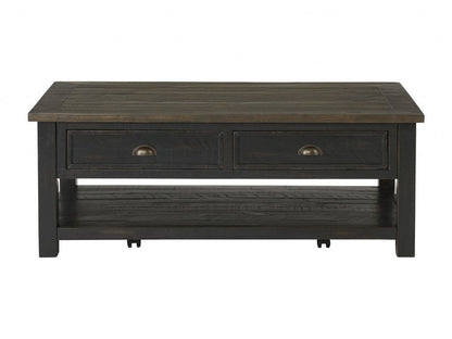 50" Black And Brown Wood Distressed Coffee Table With Storage