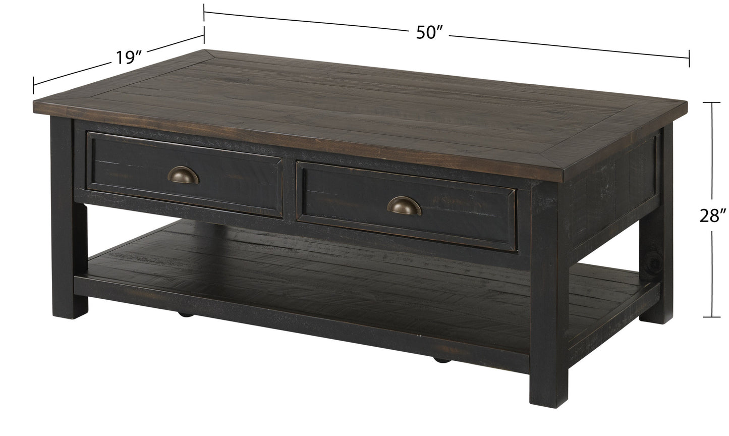 50" Black And Brown Wood Distressed Coffee Table With Storage