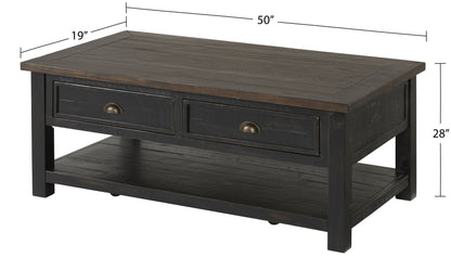 50" Black And Brown Wood Distressed Coffee Table With Storage