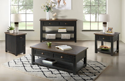 50" Black And Brown Wood Distressed Coffee Table With Storage