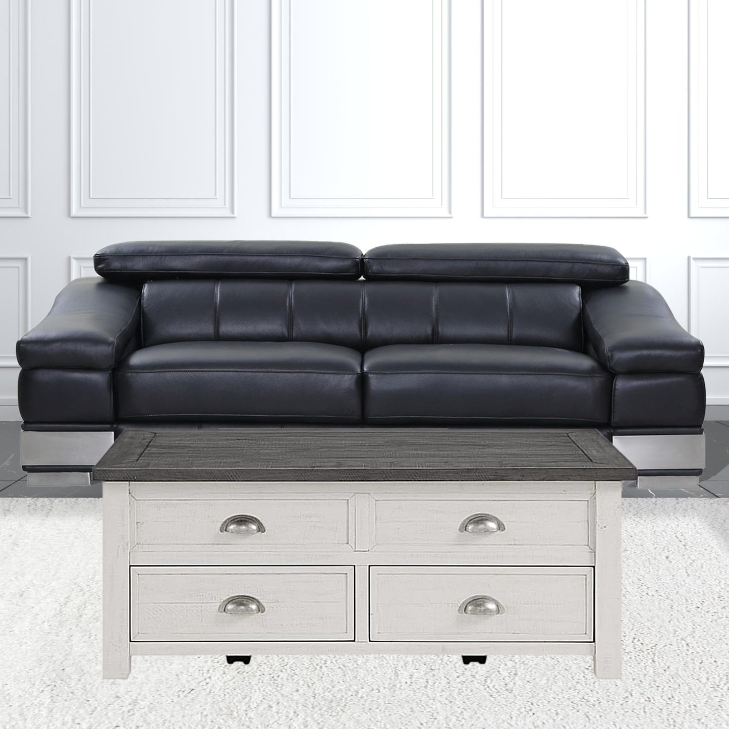 48" White And Grey Solid Wood Distressed Lift Top Coffee Table With Storage