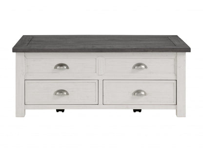 48" White And Grey Solid Wood Distressed Lift Top Coffee Table With Storage