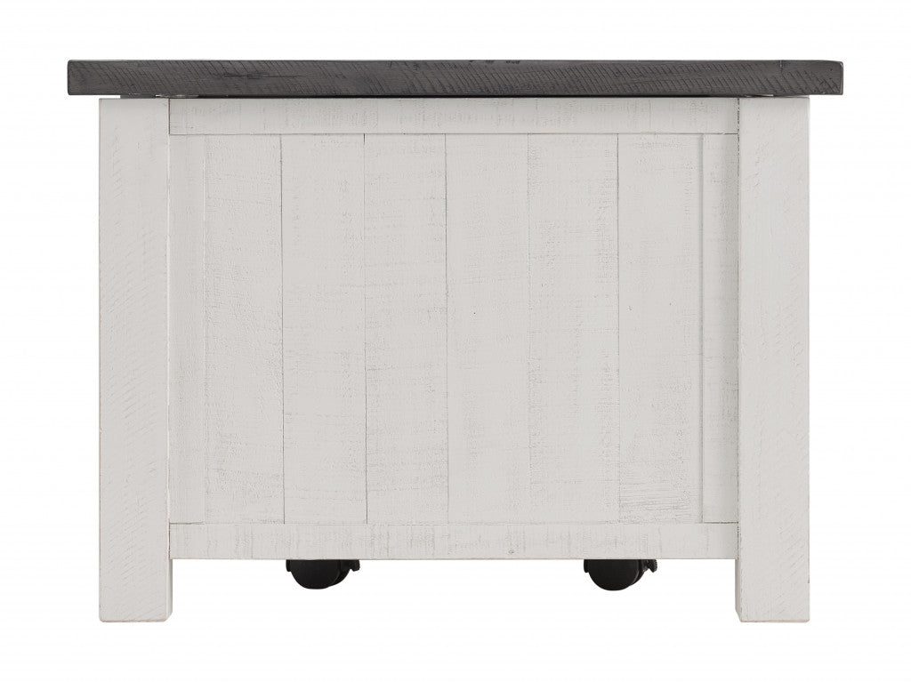 48" White And Grey Solid Wood Distressed Lift Top Coffee Table With Storage
