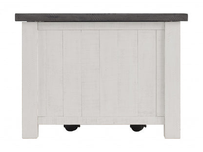 48" White And Grey Solid Wood Distressed Lift Top Coffee Table With Storage