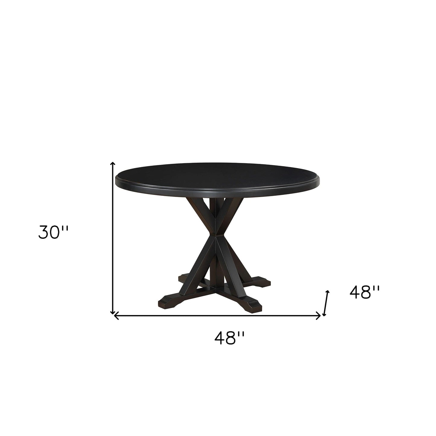48" Antique Black Round X Pedestal Base Wood Dining Table