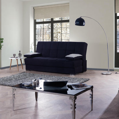 42" Black Chenille And Brown Convertible Futon Sleeper Sofa With Toss Pillows