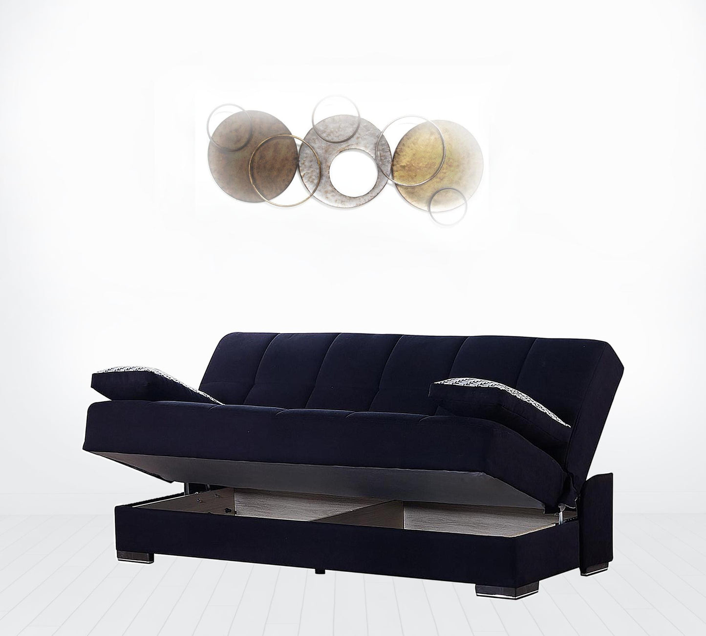 42" Black Chenille And Brown Convertible Futon Sleeper Sofa With Toss Pillows