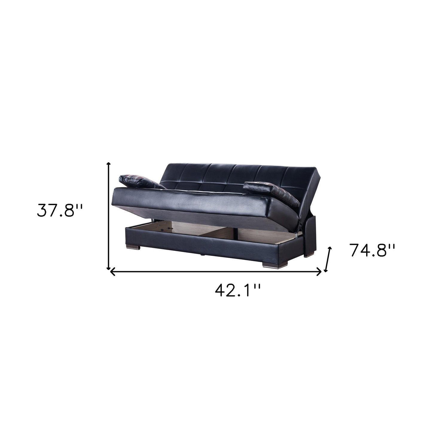 42" Black Faux Leather And Brown Convertible Futon Sleeper Sofa With Toss Pillows
