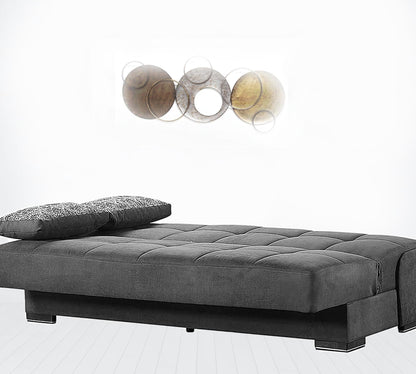 42" Gray Chenille And Brown Convertible Futon Sleeper Sofa With Toss Pillows