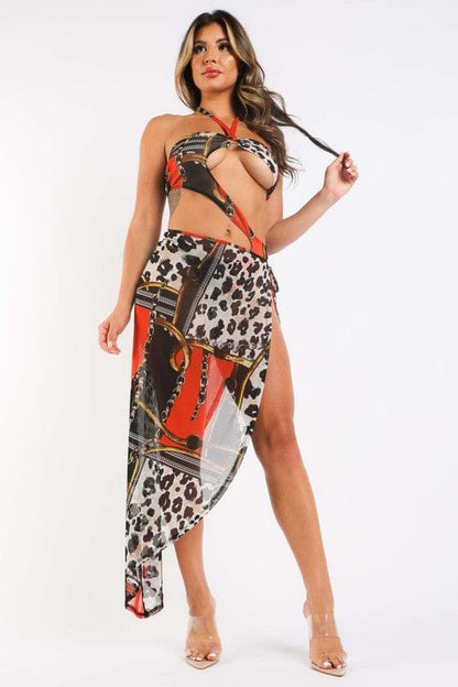 Printed Mesh Cover Up Set