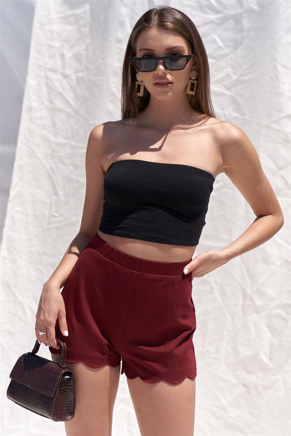 Solid Burgundy Red High Waist Shorts