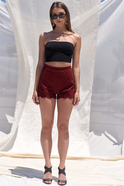 Solid Burgundy Red High Waist Shorts