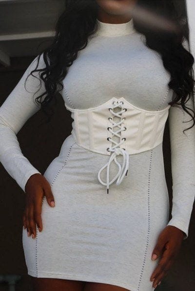 Mock Neck Long Sleeve Bodycon Mini W Bustier Detail And Stitching