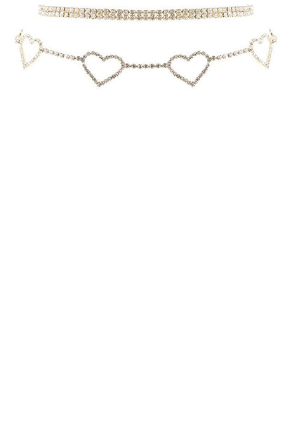 Rhinestone 5 Heart Choker Necklace