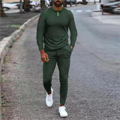 Zipper Solid Color Sweatshirt And Trousers Two-Piece Set