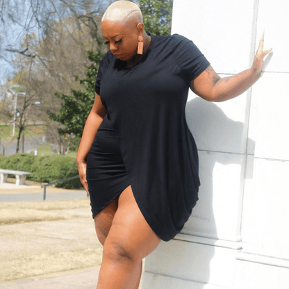 Plus Size Solid Color Slit Irregular Short-Sleeve Dress