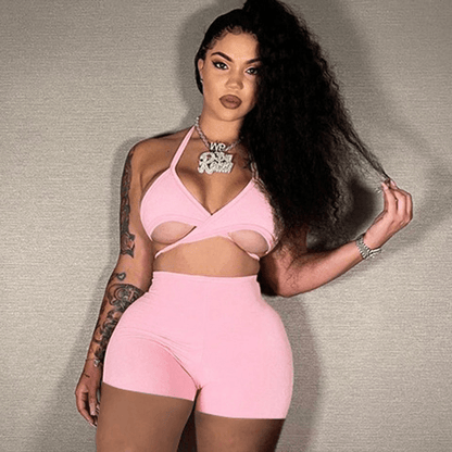 Sexy Athleisure Summer Solid Color Sleeveless Crop Tank Top And Shorts Set